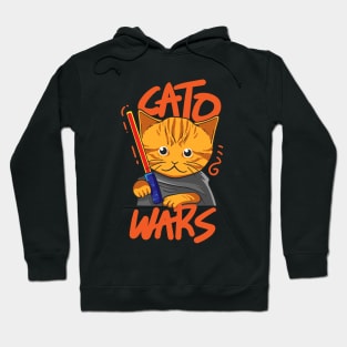 Illustration of a cute orange cat with a light saber Hoodie